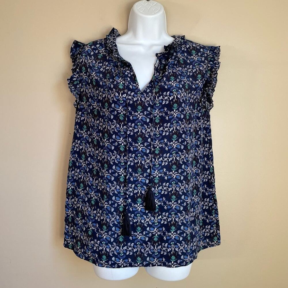 Rungolee Silk Floral Ruffle Trim Blouse Women's Size S